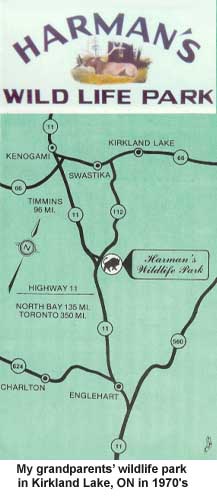 the highway sign (top) and brochure of Carolyn's grandparent's wildlife park